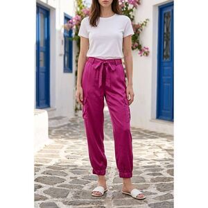 ☔️🔸️Sincerely Jules Fuchsia Satin Cargo Jogger Pants Medium